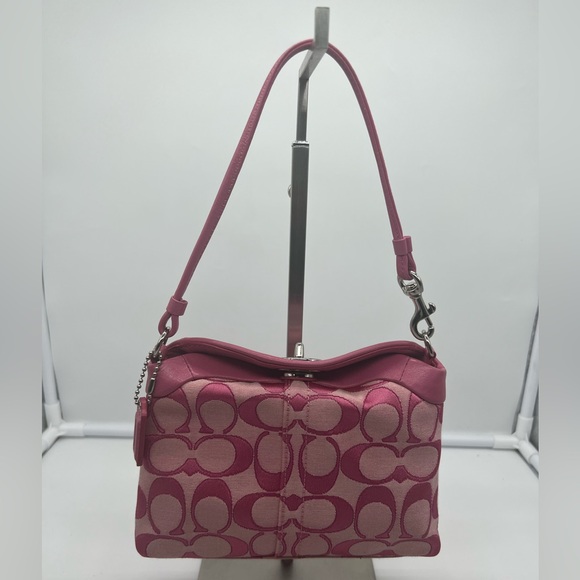 Coach Handbags - COACH VINTAGE Y2K F42839 Hot Pink Signature Turnlock Large Wristlet Small Purse